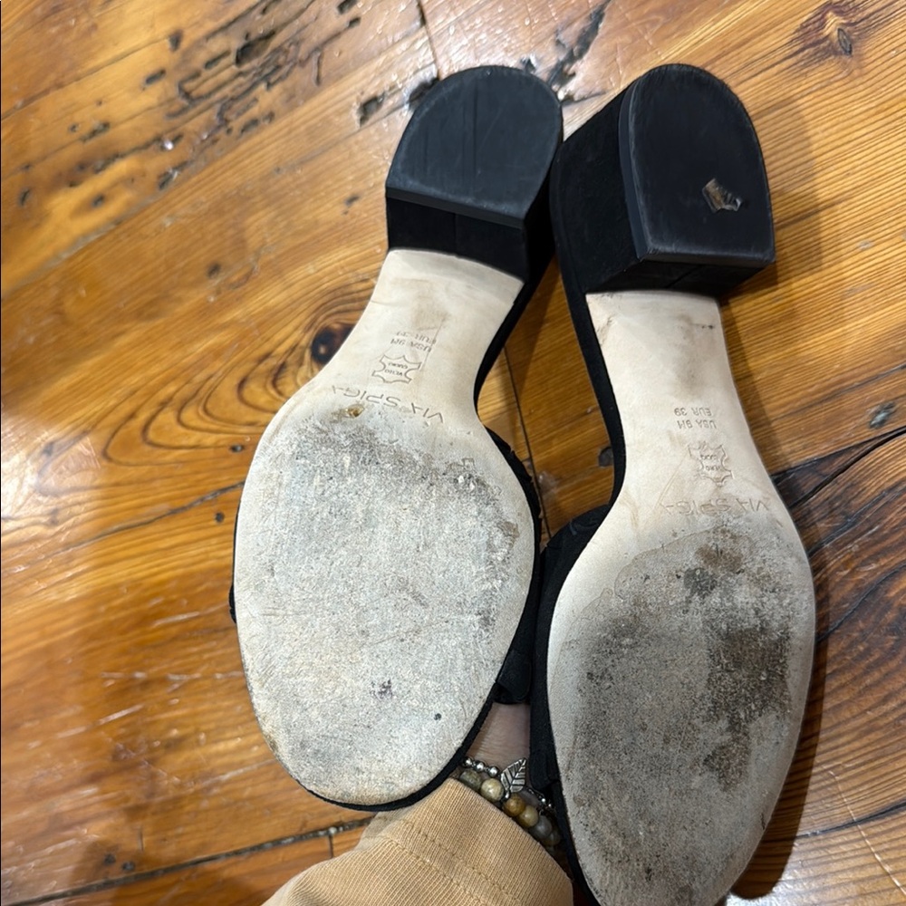 Via Spiga Black Mules Sleek Suede Comfort Slide On Block Heels Shies Size 9 39 - Picture 7 of 10